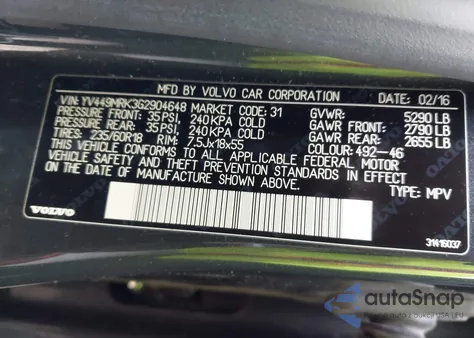 2016 Volvo Xc60 T6 Drive-E из США, поврежденный, VIN YV449MRK3G2904648